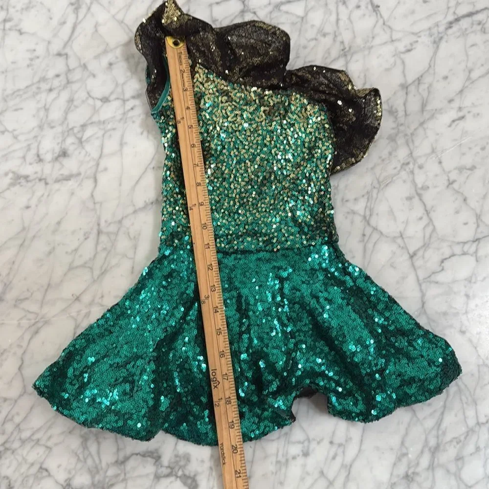 HEART AND SOUL Revolution Dance Costume Size XSC Green Sequin Flounce Skirt